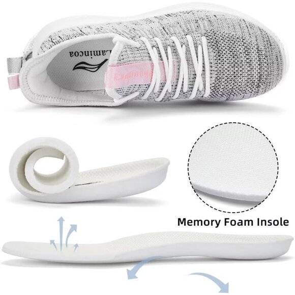 Women's Ash White Non Slip Casual Running Lightweight Mesh Fashion Sneakers - Picture 5 of 6